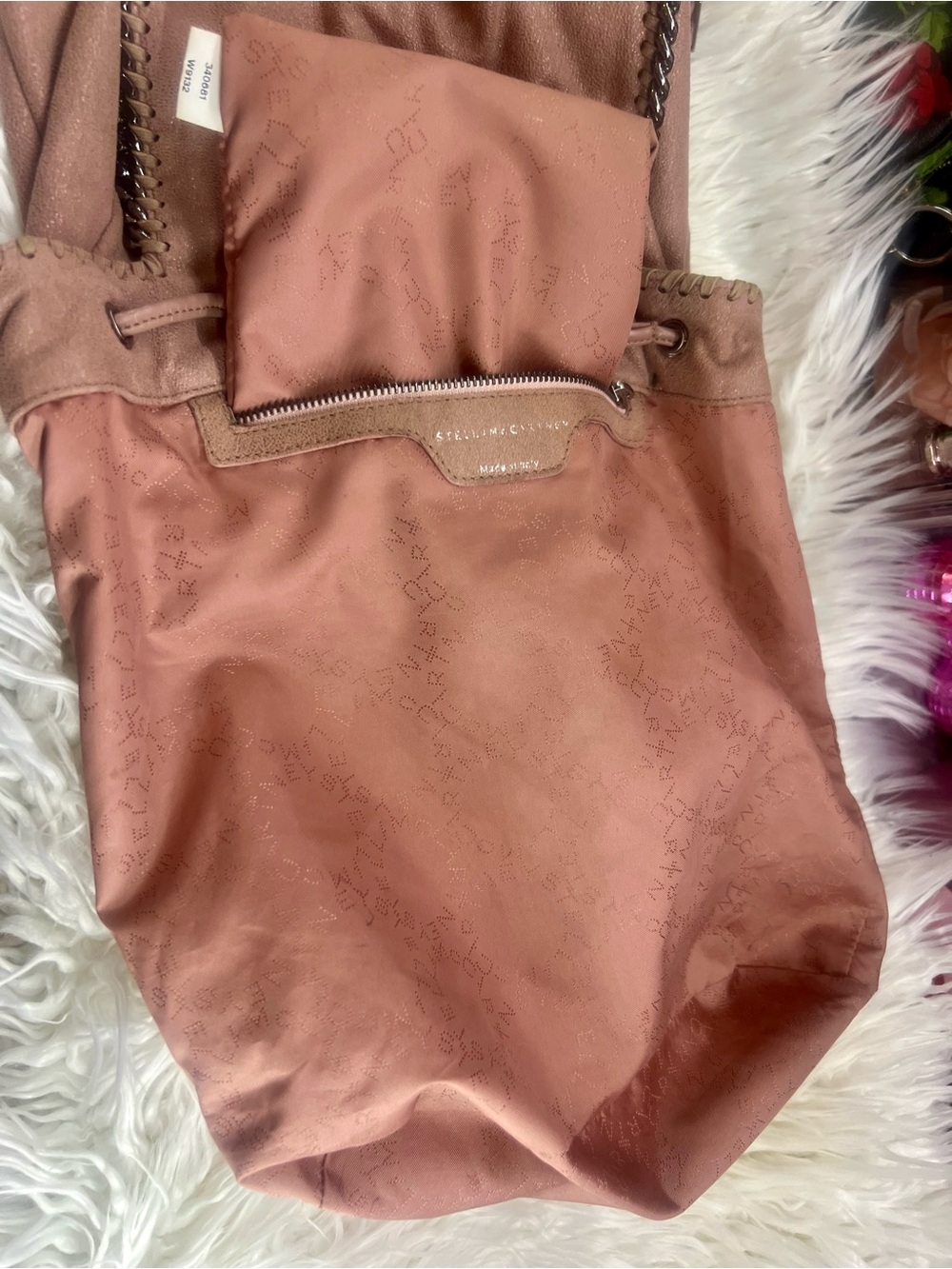 Stella McCartney Pink Suede Chain-Trim Drawstring Backpack - Picture 5 of 16